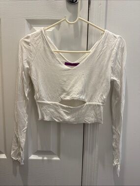 Parker White Long-Sleeve Cropped Cutout Top. Size small